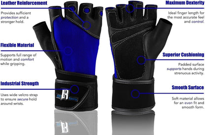 Premium Leather Weight Lifting Gloves with Wrist Support for Supreme Protection Wrist Wrap Gloves with Palm Padded and Thumb Protected Workout Gloves for Weightlifting, Pullups & Deadlift